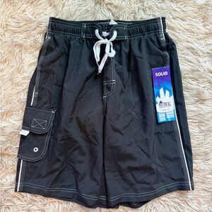 Justice Black Men's Swim Board Shorts with White Drawstring
